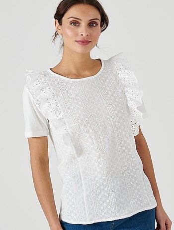 T-shirt bi-matière broderie anglaise - Damart