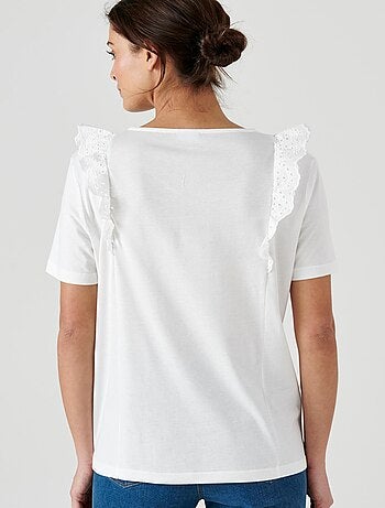 T-shirt bi-matière broderie anglaise - Damart