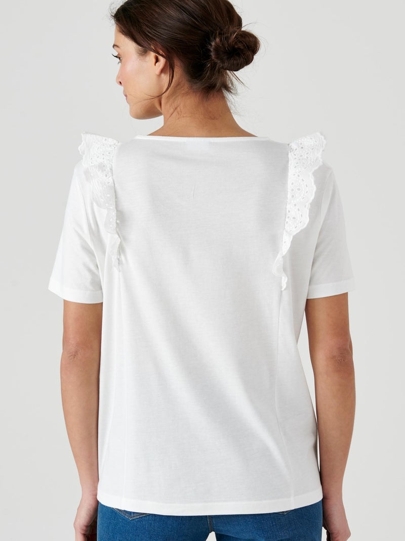 T-shirt bi-matière broderie anglaise - Damart Blanc Ecru Blanc - Kiabi