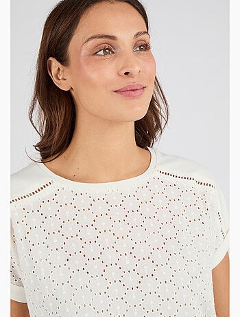 T-shirt bi-matière broderie anglaise - Damart