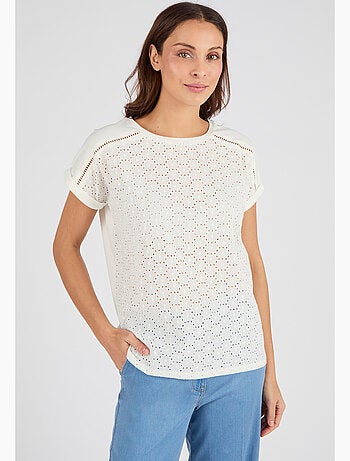 T-shirt bi-matière broderie anglaise - Damart