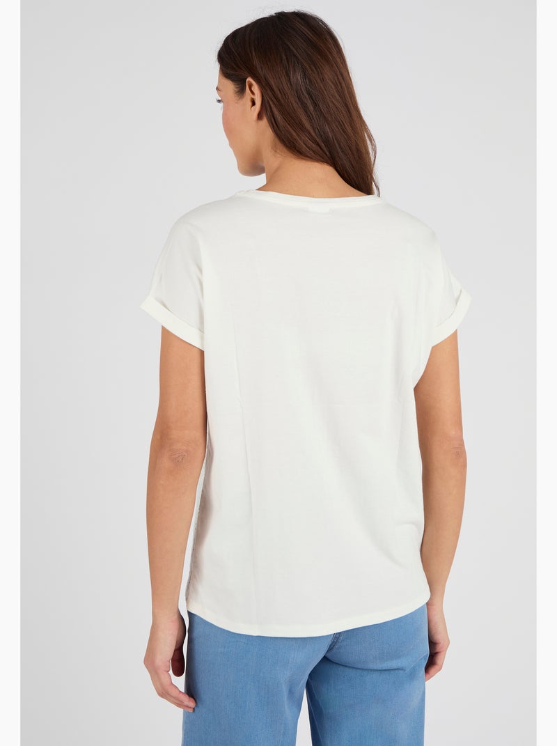 T-shirt bi-matière broderie anglaise - Damart Blanc - Kiabi