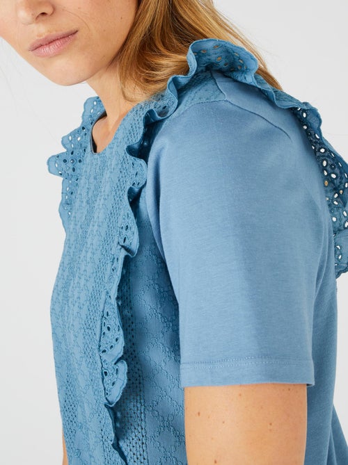T-shirt bi-matière broderie anglaise - Damart - Kiabi