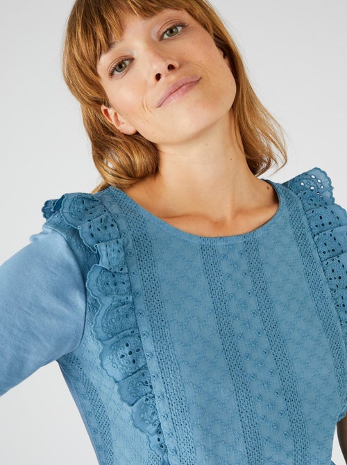 T-shirt bi-matière broderie anglaise - Damart - Kiabi