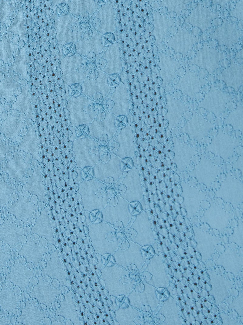 T-shirt bi-matière broderie anglaise - Damart Bleu - Kiabi