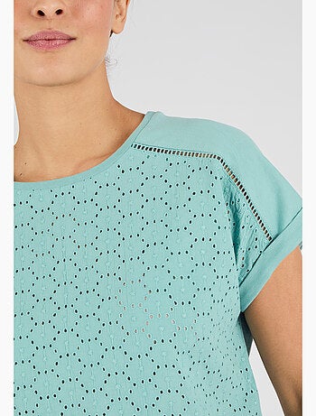 T-shirt bi-matière broderie anglaise - Damart
