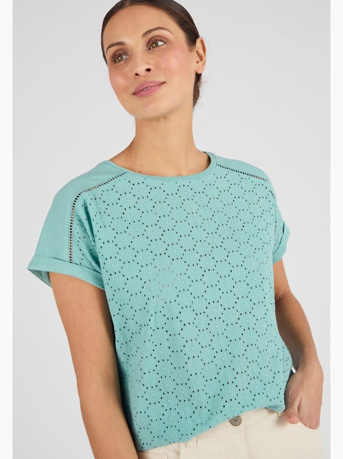 T-shirt bi-matière broderie anglaise - Damart - Kiabi