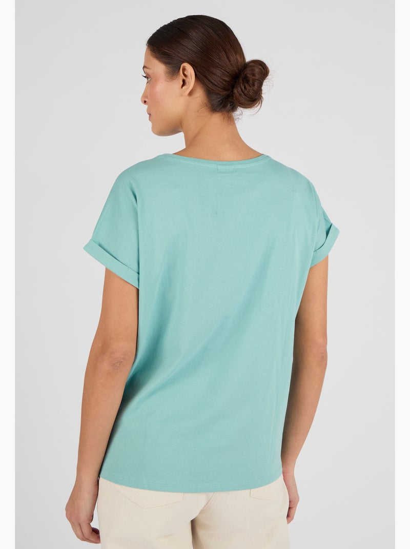 T-shirt bi-matière broderie anglaise - Damart Bleu - Kiabi