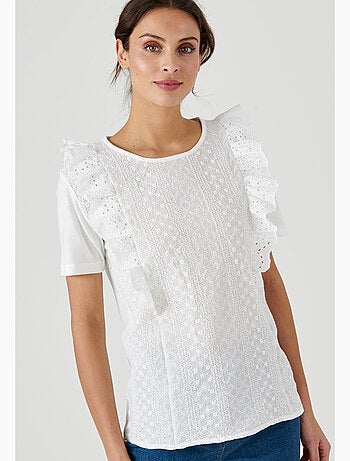 T-shirt bi-matière broderie anglaise - Damart