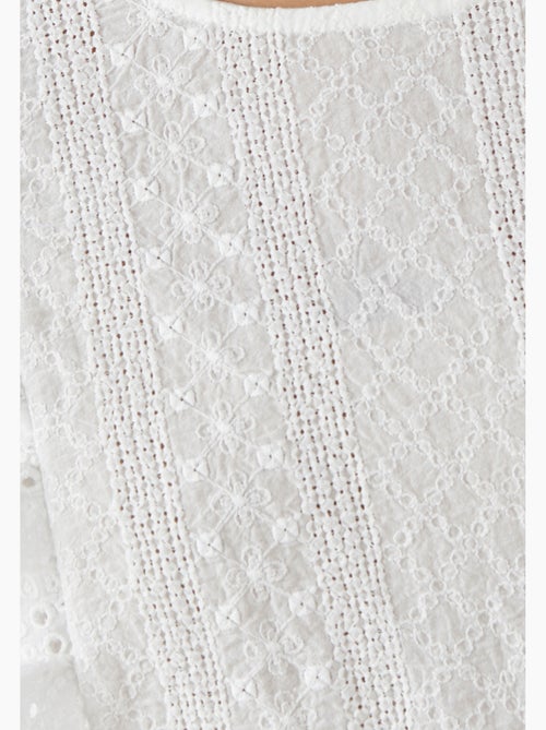T-shirt bi-matière broderie anglaise - Damart - Kiabi
