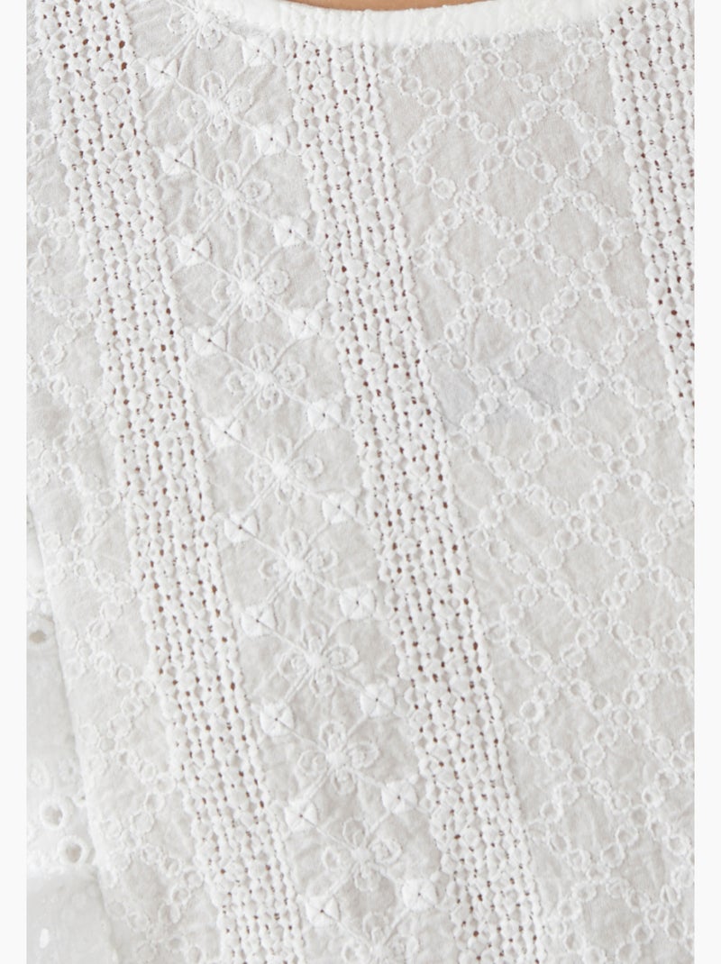 T-shirt bi-matière broderie anglaise - Damart Marron - Kiabi