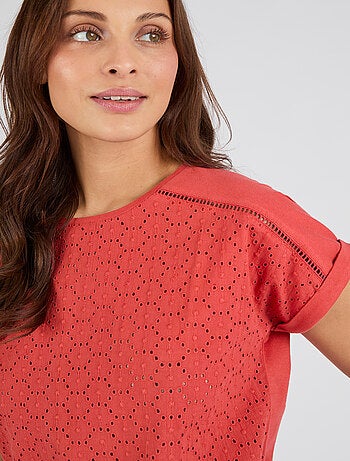 T-shirt bi-matière broderie anglaise - Damart