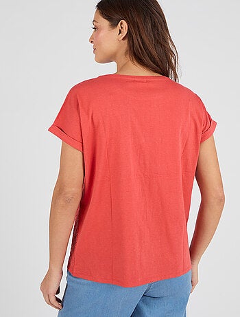 T-shirt bi-matière broderie anglaise - Damart