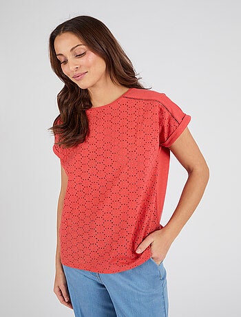 T-shirt bi-matière broderie anglaise - Damart