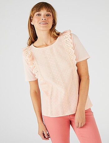 T-shirt bi-matière broderie anglaise - damart