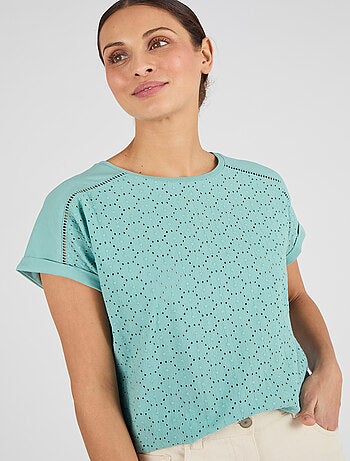 T-shirt bi-matière broderie anglaise - Damart