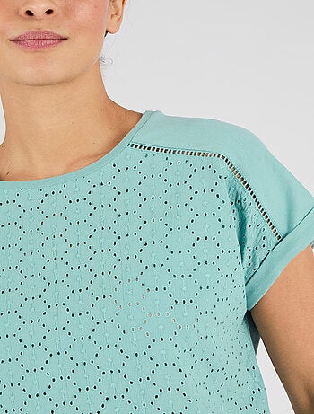 T-shirt bi-matière broderie anglaise - Damart