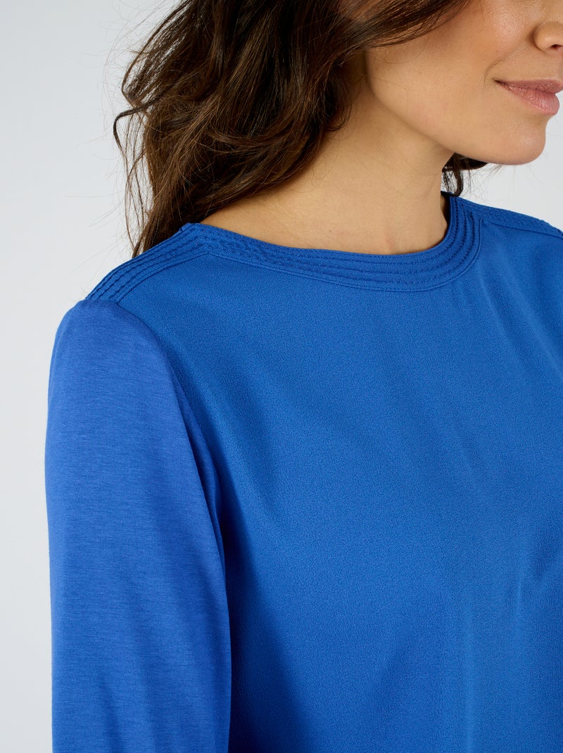 T-shirt bi-matière col bateau - Damart Bleu - Kiabi