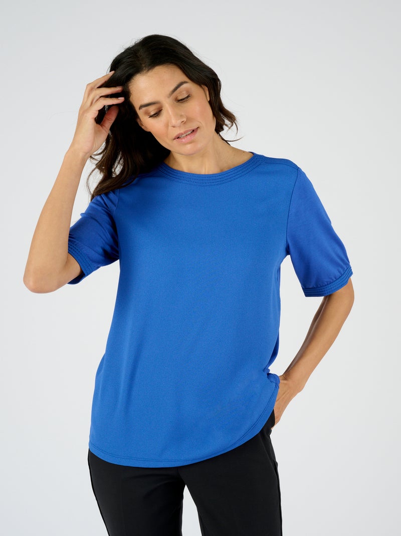 T-shirt bi-matière col bateau - Damart Bleu - Kiabi