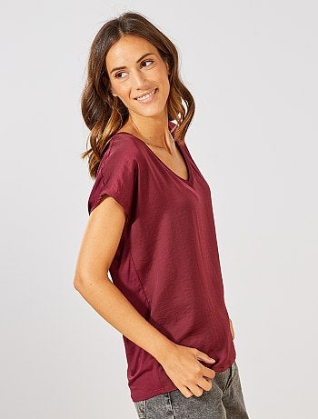 T-shirt bi-matière col V - Kiabi