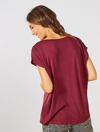 T-shirt bi-matière col V - Kiabi