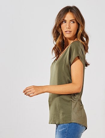 T-shirt bi-matière col V - Kiabi