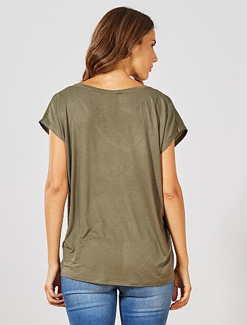 T-shirt bi-matière col V - Kiabi