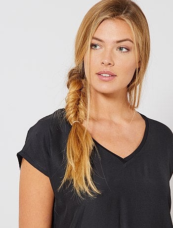 T-shirt bi-matière col V - Kiabi