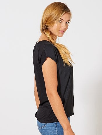 T-shirt bi-matière col V - Kiabi