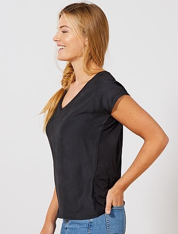 T-shirt bi-matière col V - Kiabi