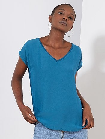 T-shirt bi-matière col V - Kiabi