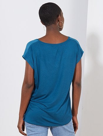 T-shirt bi-matière col V - Kiabi