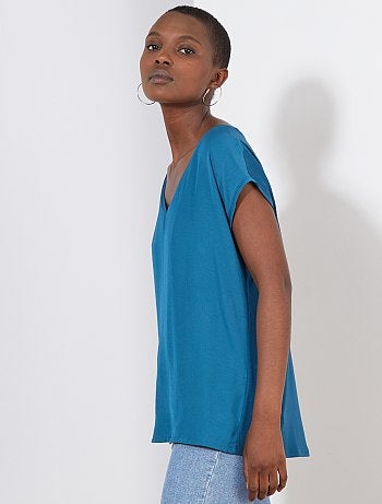 T-shirt bi-matière col V - Kiabi