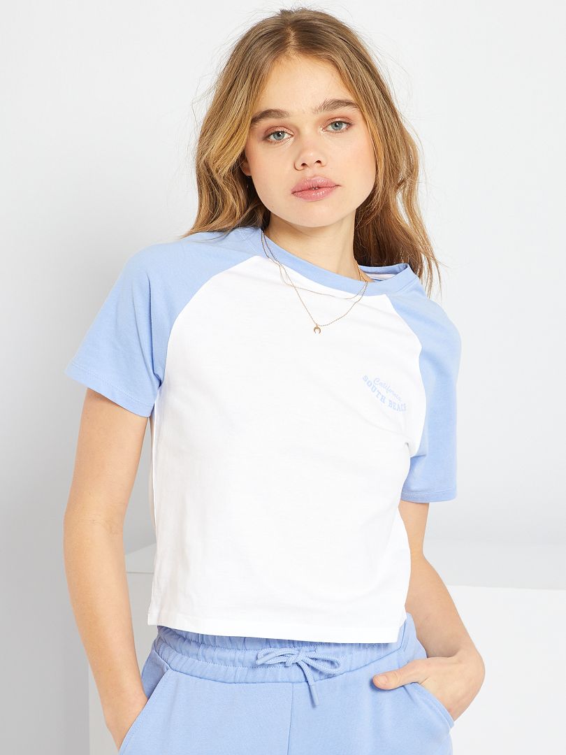 T-shirt bicolore avec imprimpé bleu / blanc - Kiabi