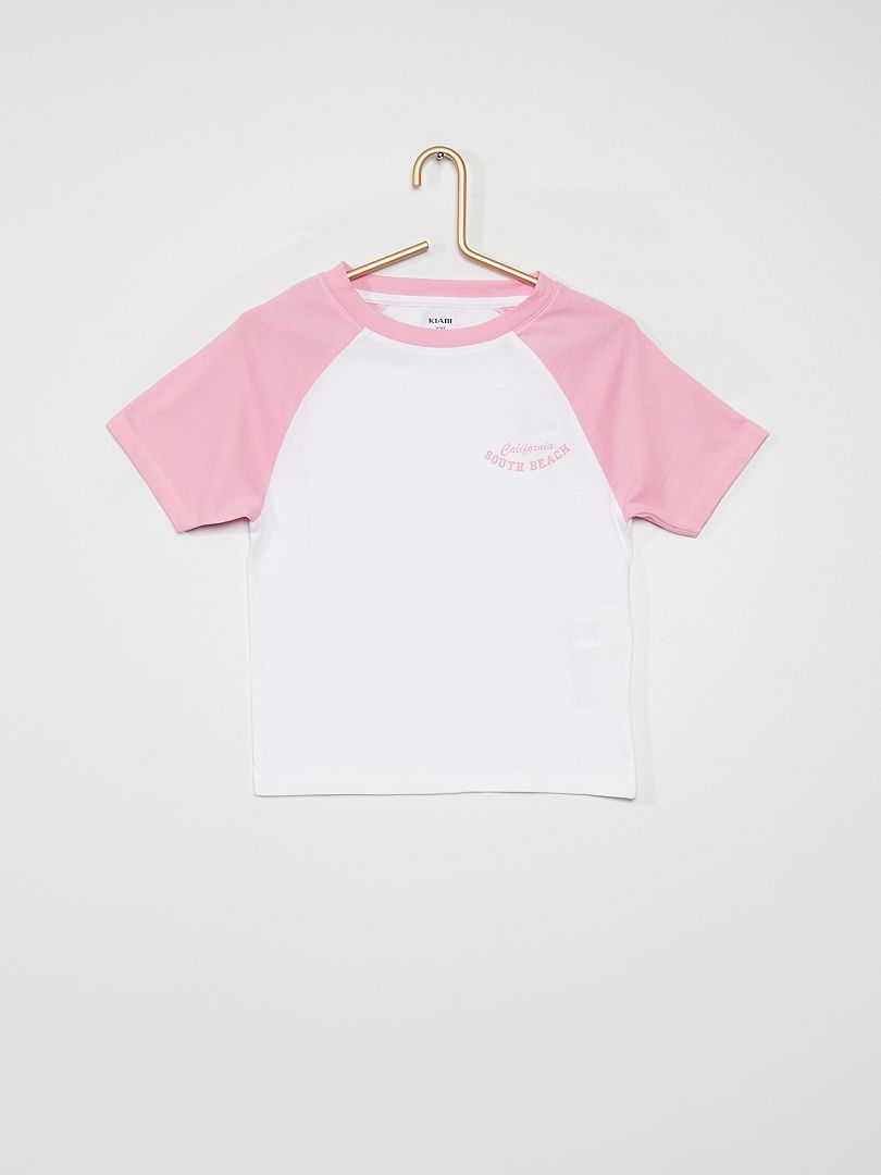 T-shirt bicolore avec imprimpé rose/blanc - Kiabi