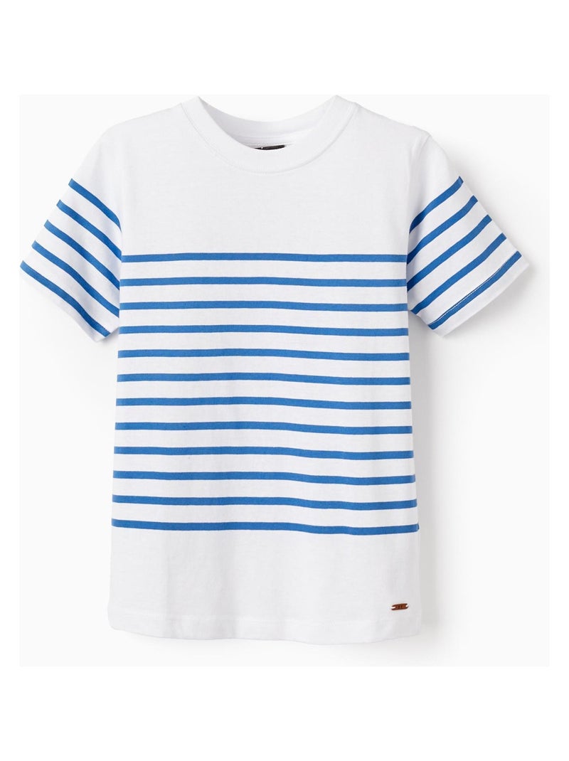 T-shirt blanc à rayures bleues pour garçon manches courtes PICASSO Bleu - Kiabi