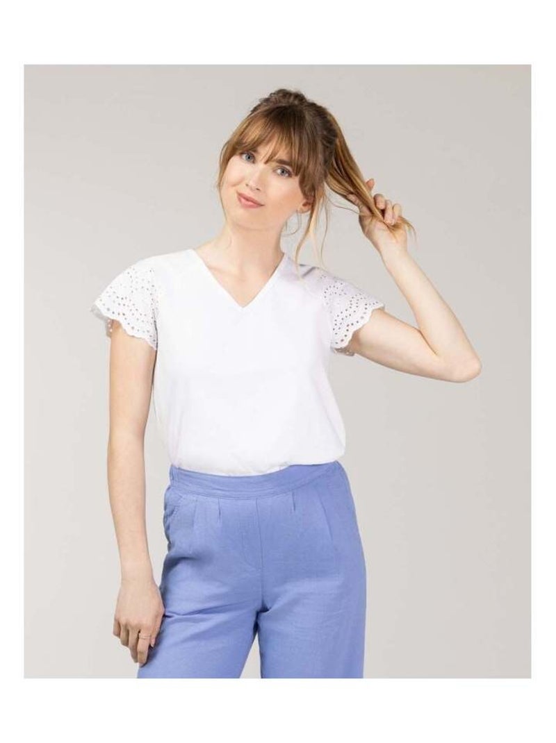 T-shirt blanc broderie anglaise Femme Blanc - Kiabi