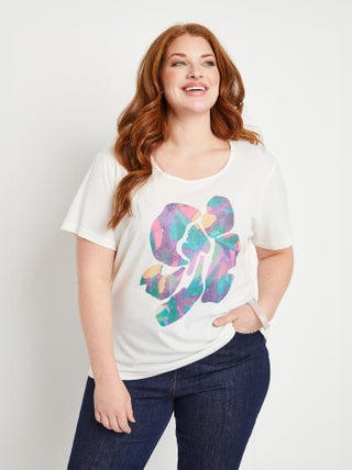 T-shirt blanc court avec motif