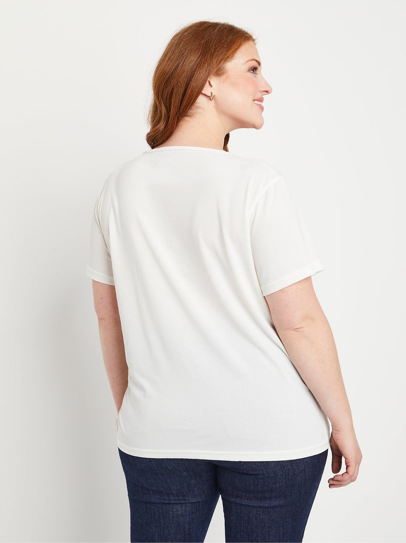 T-shirt blanc court avec motif Blanc - Kiabi