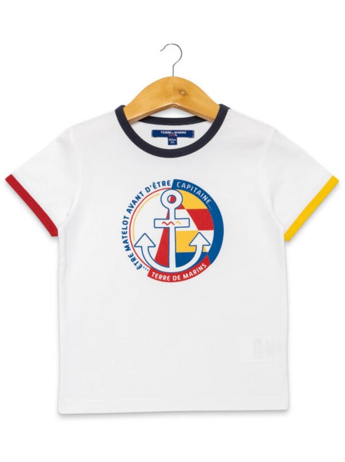 T-shirt blanc imprimé col rond Garçon - Kiabi