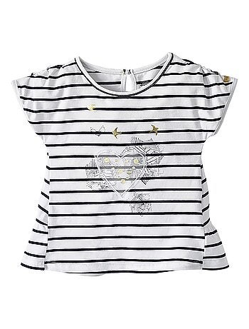 T-SHIRT BLANC RAYE FILLE LES GRANDS DE SUCRE D'ORGE