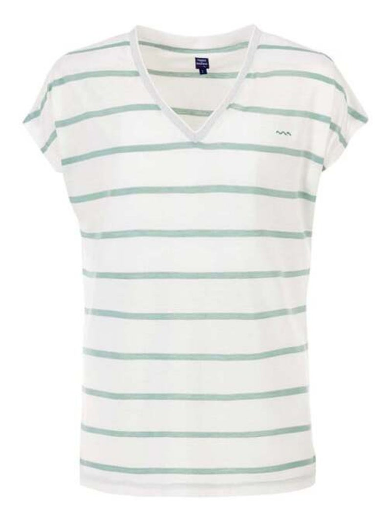 T-shirt blanc rayures vertes avec fils métallisés Femme Blanc Vert - Kiabi