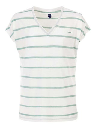 T-shirt blanc rayures vertes avec fils métallisés Femme
