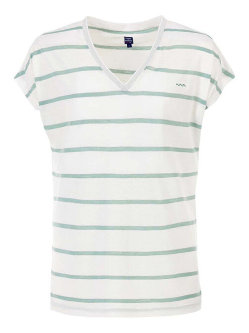 T-shirt blanc rayures vertes avec fils métallisés Femme Vert - Kiabi