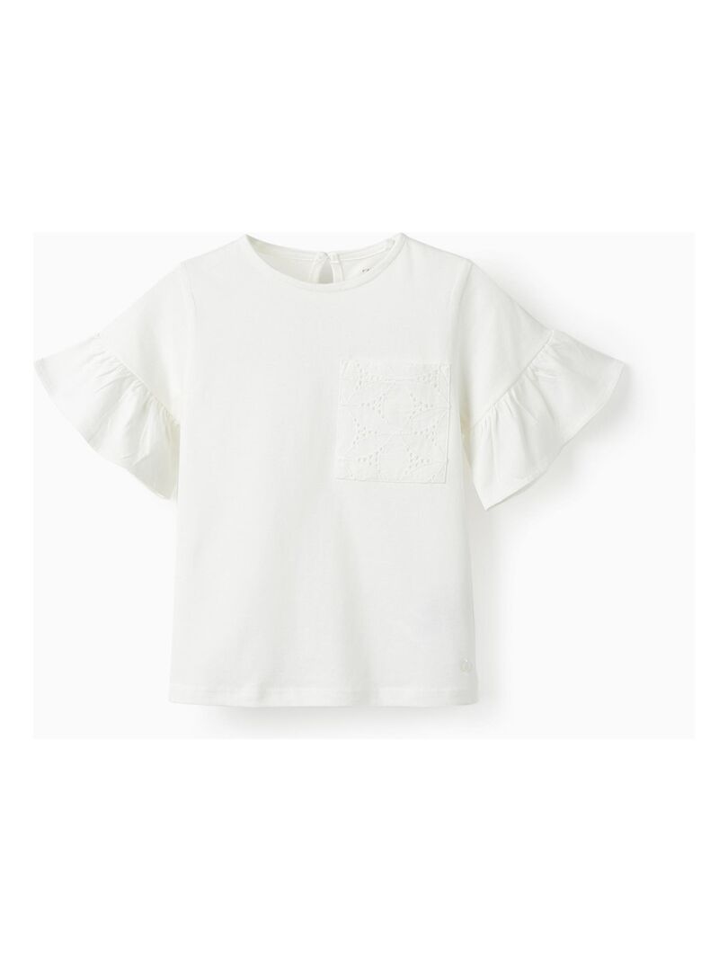 Chemise Blanche Manches Courtes Fille - Haut D'été Décontracté - Taille 2 à 18 Ans
