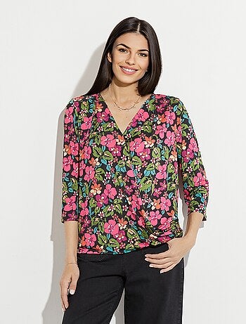 T-shirt blousant cache-coeur fleuri