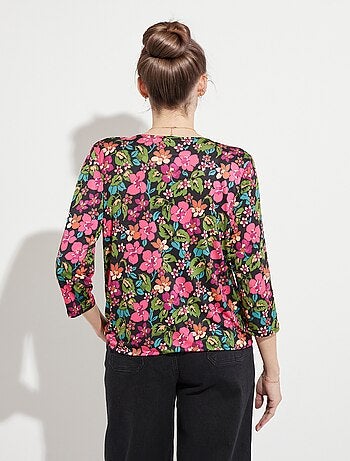 T-shirt blousant cache-coeur fleuri