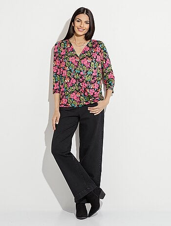 T-shirt blousant cache-coeur fleuri
