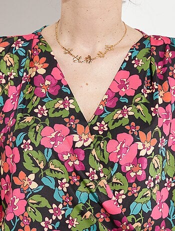 T-shirt blousant cache-coeur fleuri