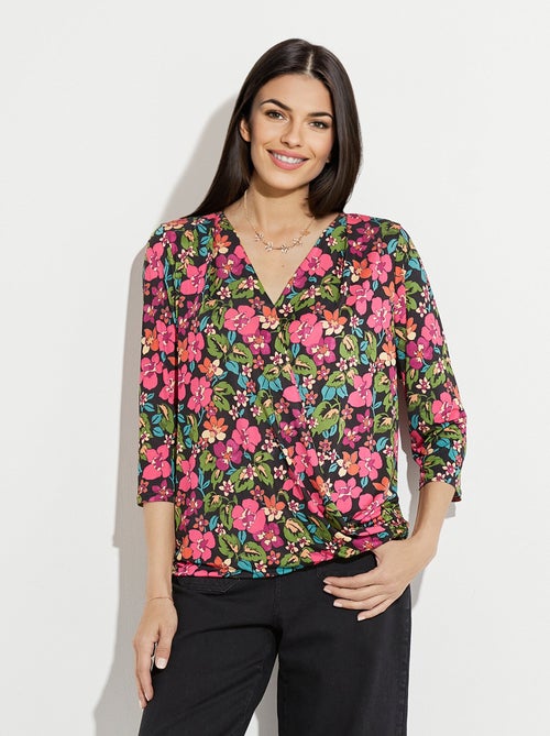 T-shirt blousant cache-coeur fleuri - Kiabi